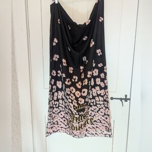 🩷 Juicy Couture Black Pink Floral Scarf Vintage long shiny gold crown
